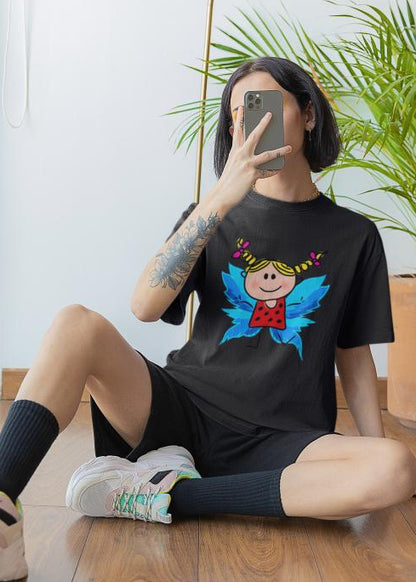 Women's Fairy Doll Oversized T shirt Black by ZealforTee
