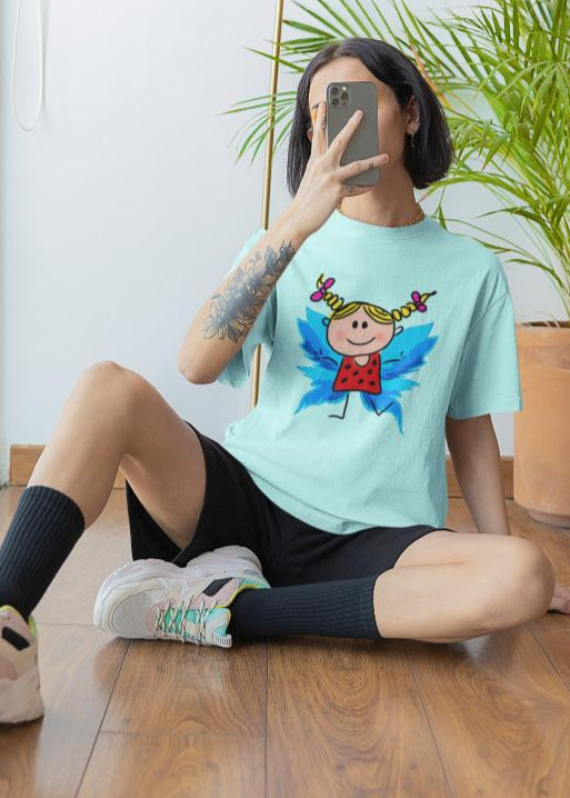 Women's Fairy Doll Oversized T shirt Black by ZealforTee