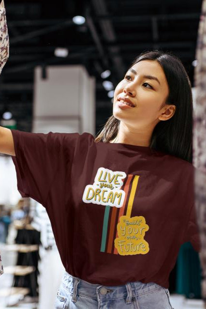 Women's Dream Future Oversized T-shirt Maroon by ZealforTee