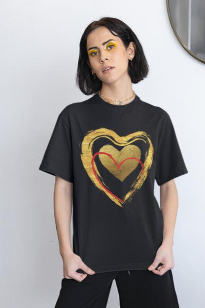 Women's Golden Heart Oversized T-shirt Bottle Green by ZealforTee