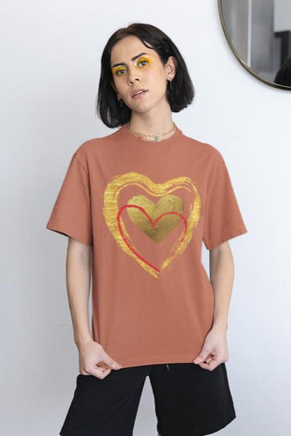 Women's Golden Heart Oversized T-shirt Bottle Green by ZealforTee