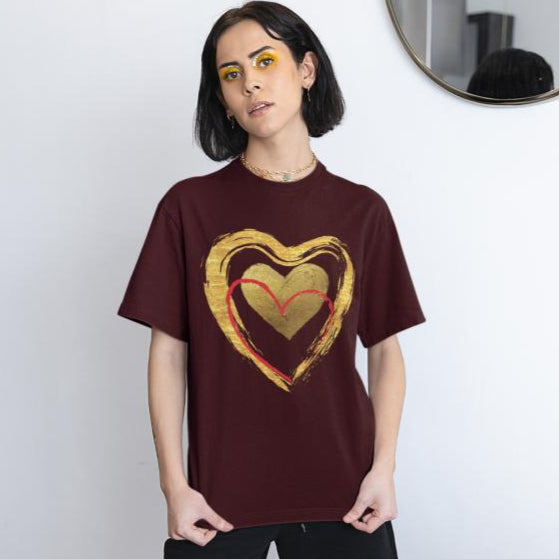 Women's Golden Heart Oversized T-shirt Bottle Green by ZealforTee