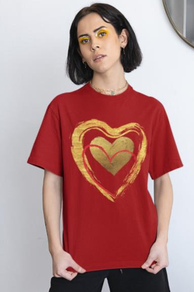 Women's Golden Heart Oversized T-shirt Bottle Green by ZealforTee