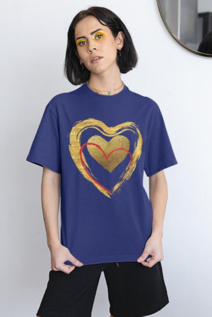 Women's Golden Heart Oversized T-shirt Bottle Green by ZealforTee