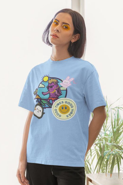 Women's Good Times n Vibes Oversized T shirt White by ZealforTee