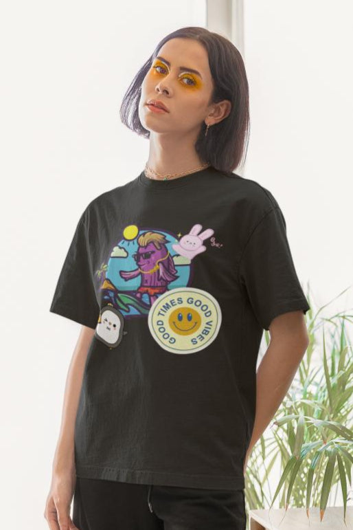 Women's Good Times n Vibes Oversized T shirt White by ZealforTee