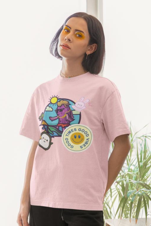 Women's Good Times n Vibes Oversized T shirt White by ZealforTee