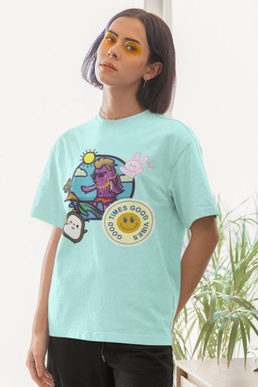 Women's Good Times n Vibes Oversized T shirt White by ZealforTee