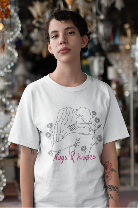Women's Hugs N Kisses Oversized T shirt White by ZealforTee