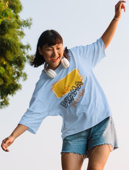 Women's No Drama Oversized T shirt White by ZealforTee