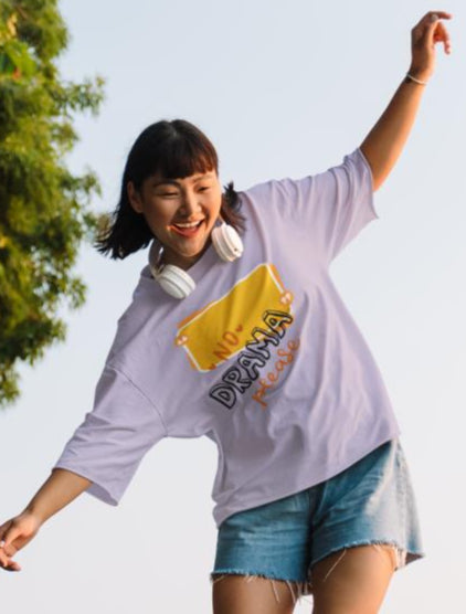 Women's No Drama Oversized T shirt White by ZealforTee