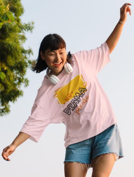 Women's No Drama Oversized T shirt White by ZealforTee