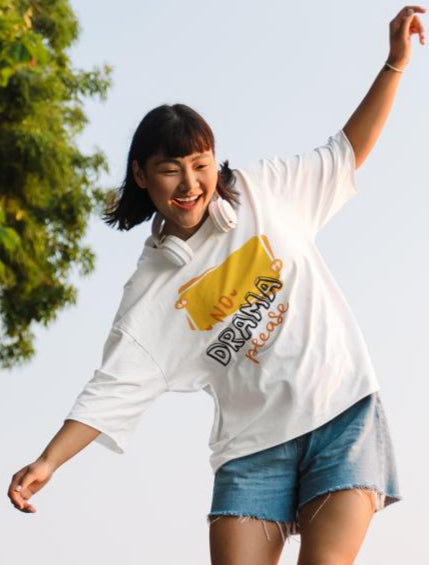 Women's No Drama Oversized T shirt White by ZealforTee