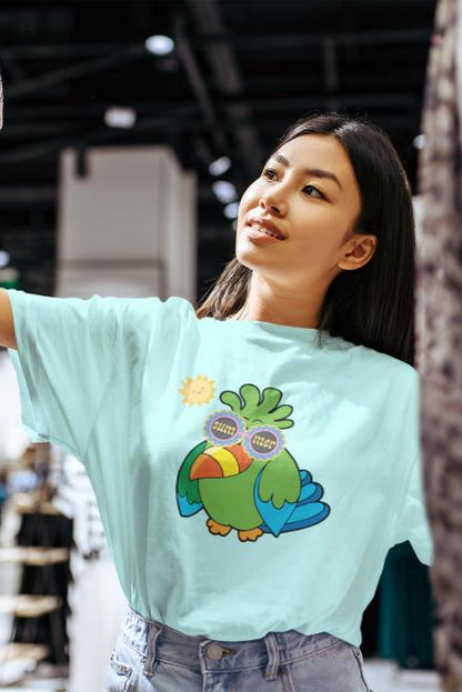Women's Adorable Parrot Oversized T shirt Mint by ZealforTee