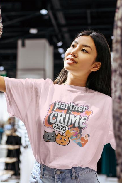 Women's Partner In Crime Oversized T shirt Light Baby Pink by ZealforTee
