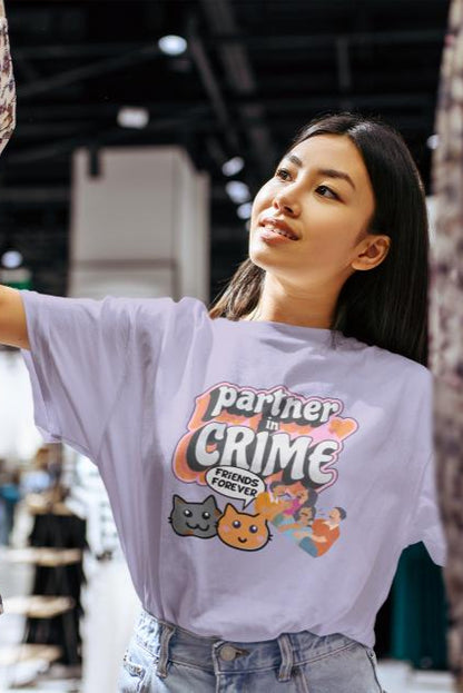 Women's Partner In Crime Oversized T shirt Light Baby Pink by ZealforTee