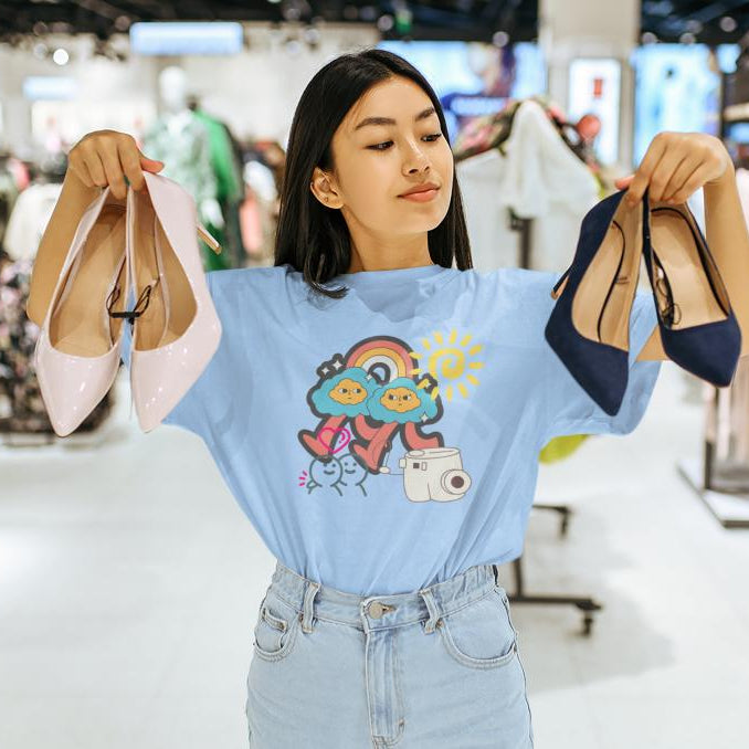 Women's Happy Rainbow Oversized T-shirt Light Baby Pink by ZealforTee