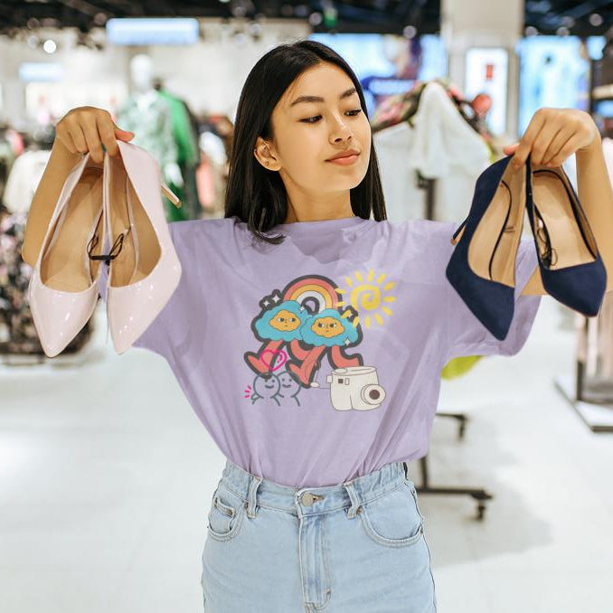 Women's Happy Rainbow Oversized T-shirt Light Baby Pink by ZealforTee