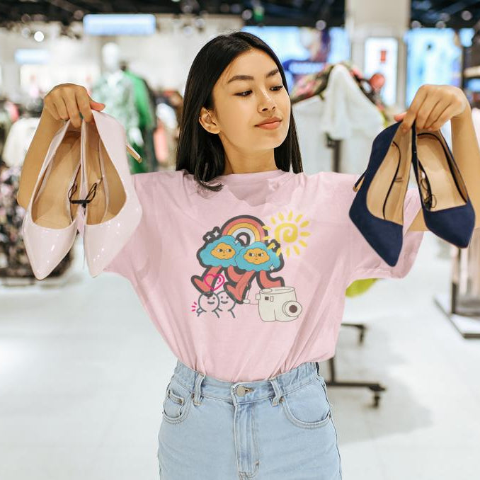 Women's Happy Rainbow Oversized T-shirt Light Baby Pink by ZealforTee