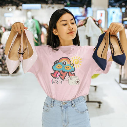 Women's Happy Rainbow Oversized T-shirt Light Baby Pink by ZealforTee