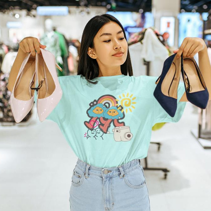 Women's Happy Rainbow Oversized T-shirt Light Baby Pink by ZealforTee