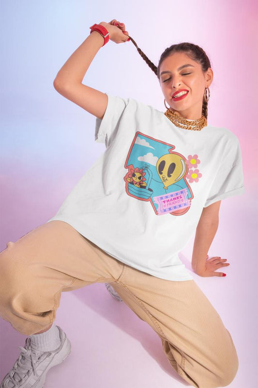 Women's Thanks Friend Oversized T-shirt White by ZealforTee