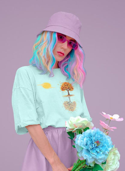 Women's Tree Mirror Image Oversized T-shirt Light Baby Pink by ZealforTee