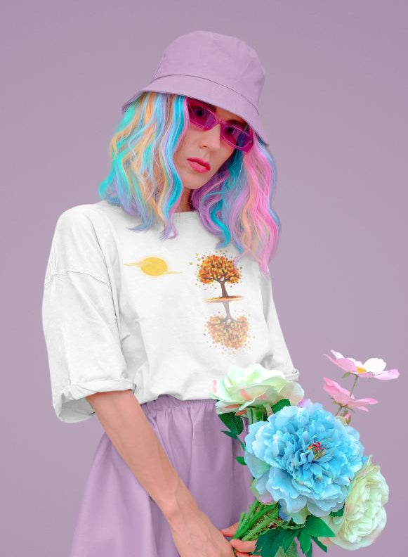 Women's Tree Mirror Image Oversized T-shirt Light Baby Pink by ZealforTee