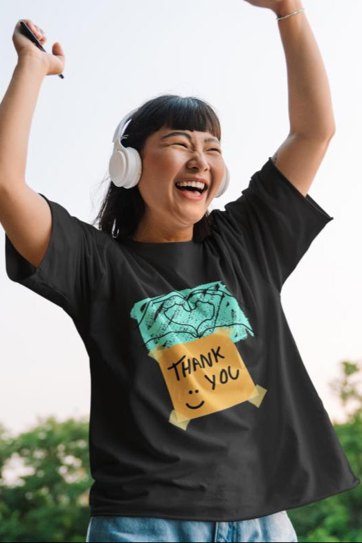 Women's Thank You Oversized T shirt Black by ZealforTee