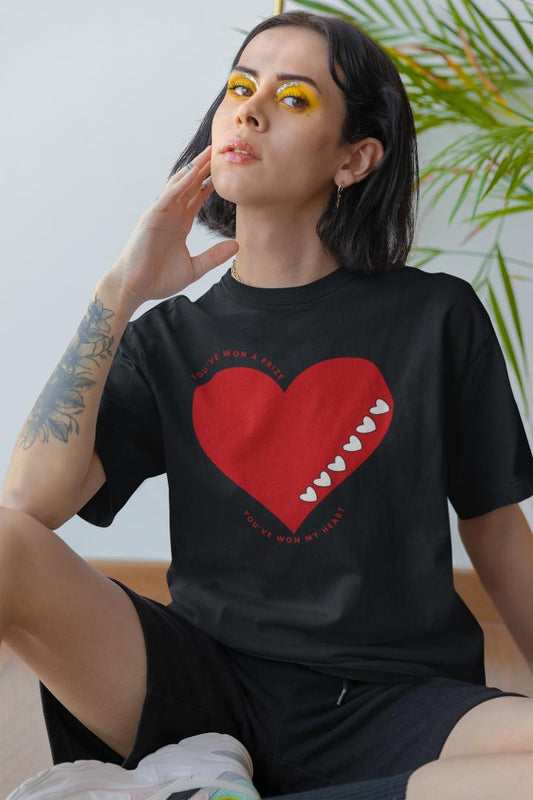 Women's Won My Heart Oversized T shirt Black by ZealforTee