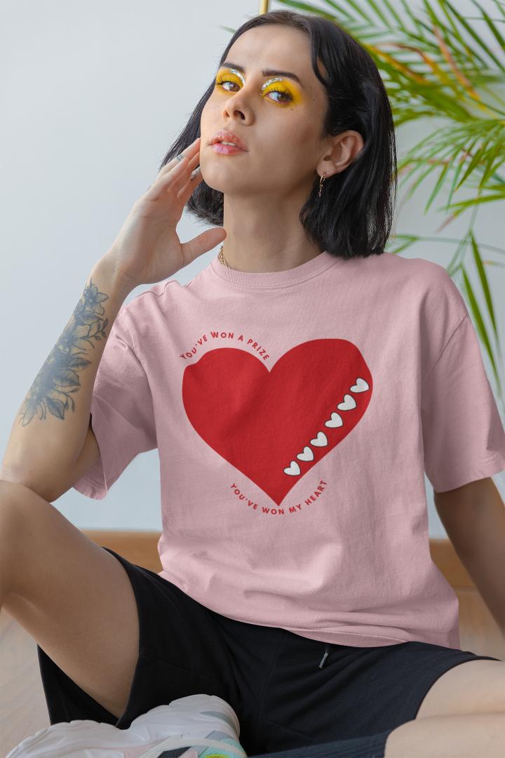 Women's Won My Heart Oversized T shirt Black by ZealforTee