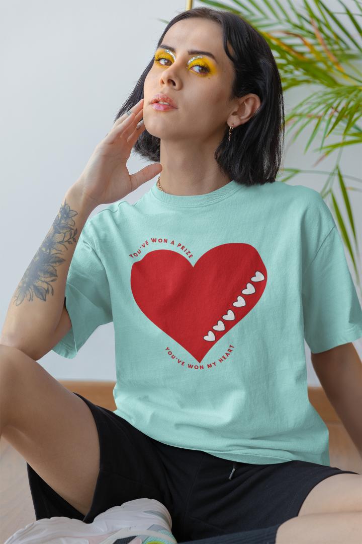 Women's Won My Heart Oversized T shirt Black by ZealforTee