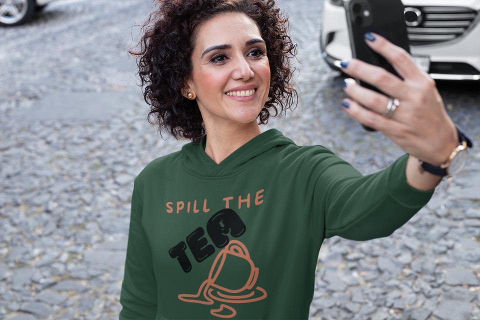 Women's Spill the Tea Gen-Z Hoodie  Sweatshirt Bottle Green by ZealforTee