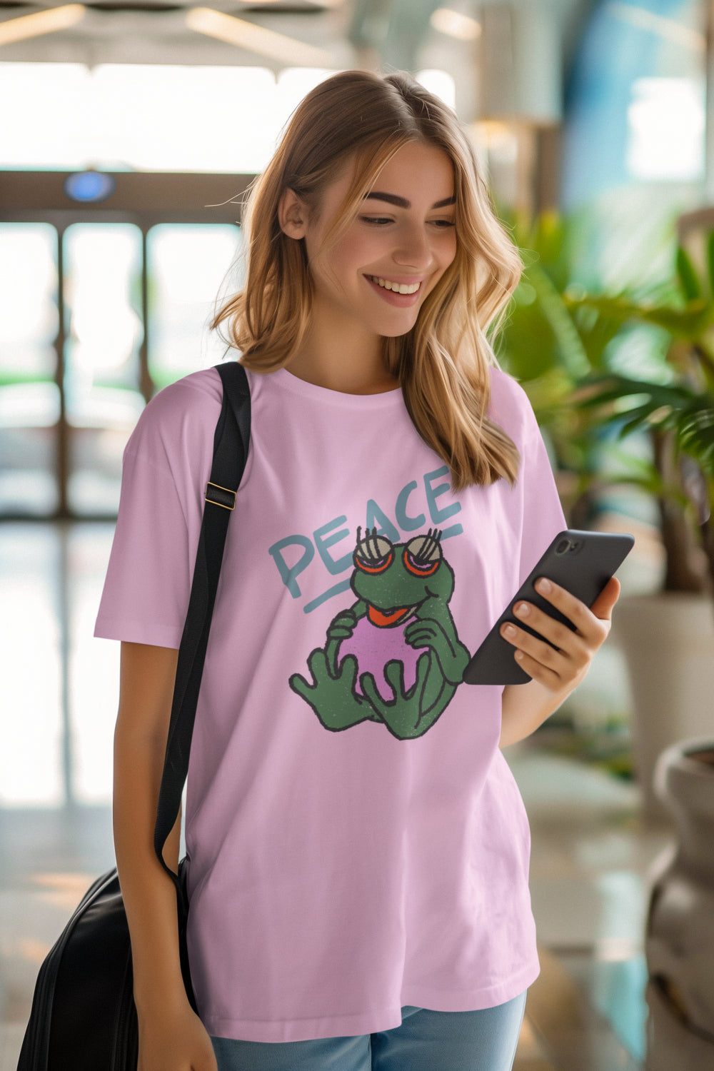 Women's Peace Oversized T shirt Light Baby Pink by ZealforTee
