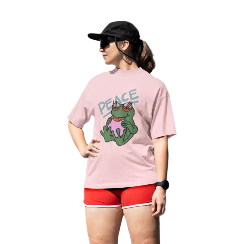 Women's Peace Oversized T shirt Light Baby Pink by ZealforTee