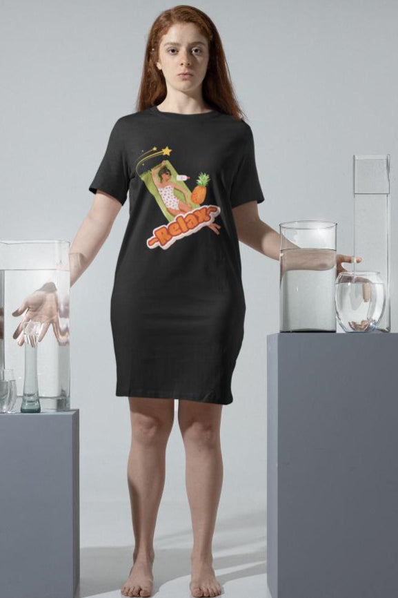 Women's Relax T-shirt Dress Black by ZealforTee