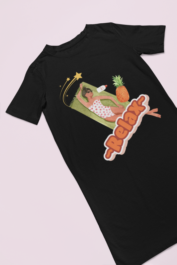 Women's Relax T-shirt Dress Black by ZealforTee