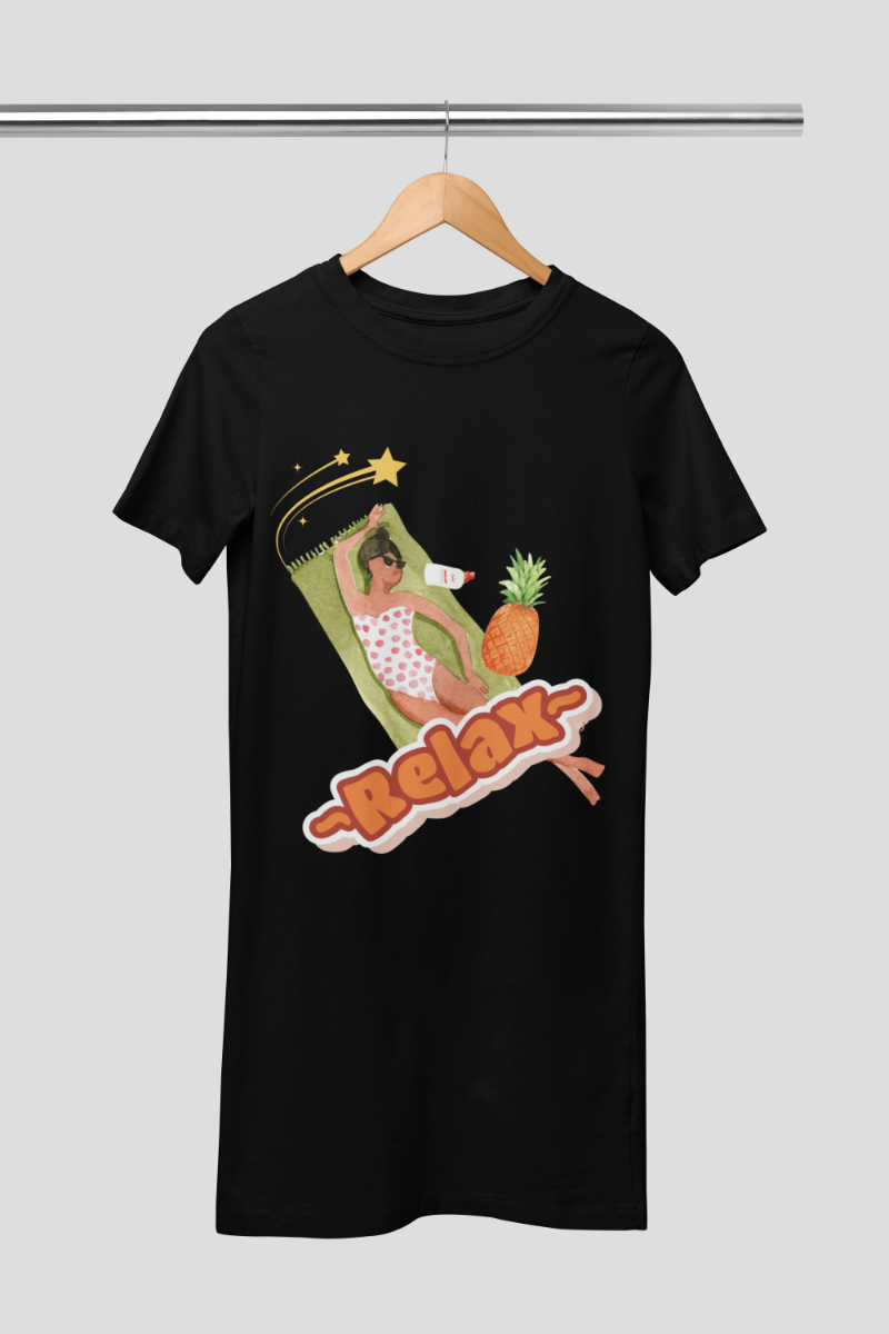 Women's Relax T-shirt Dress Black by ZealforTee