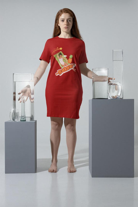 Women's Relax T-shirt Dress Red by ZealforTee
