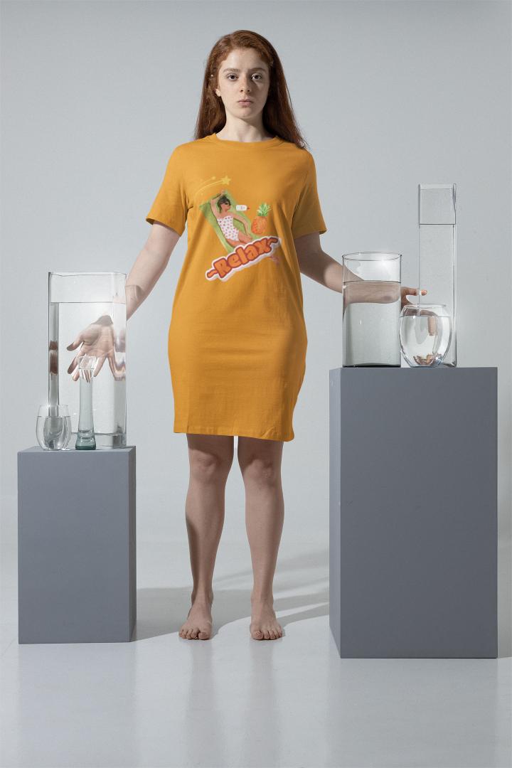 Women's Relax T-shirt Dress Golden Yellow by ZealforTee