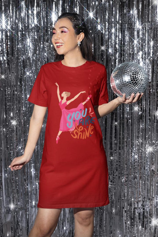 Women's You Shine T-shirt Dress Red by ZealforTee
