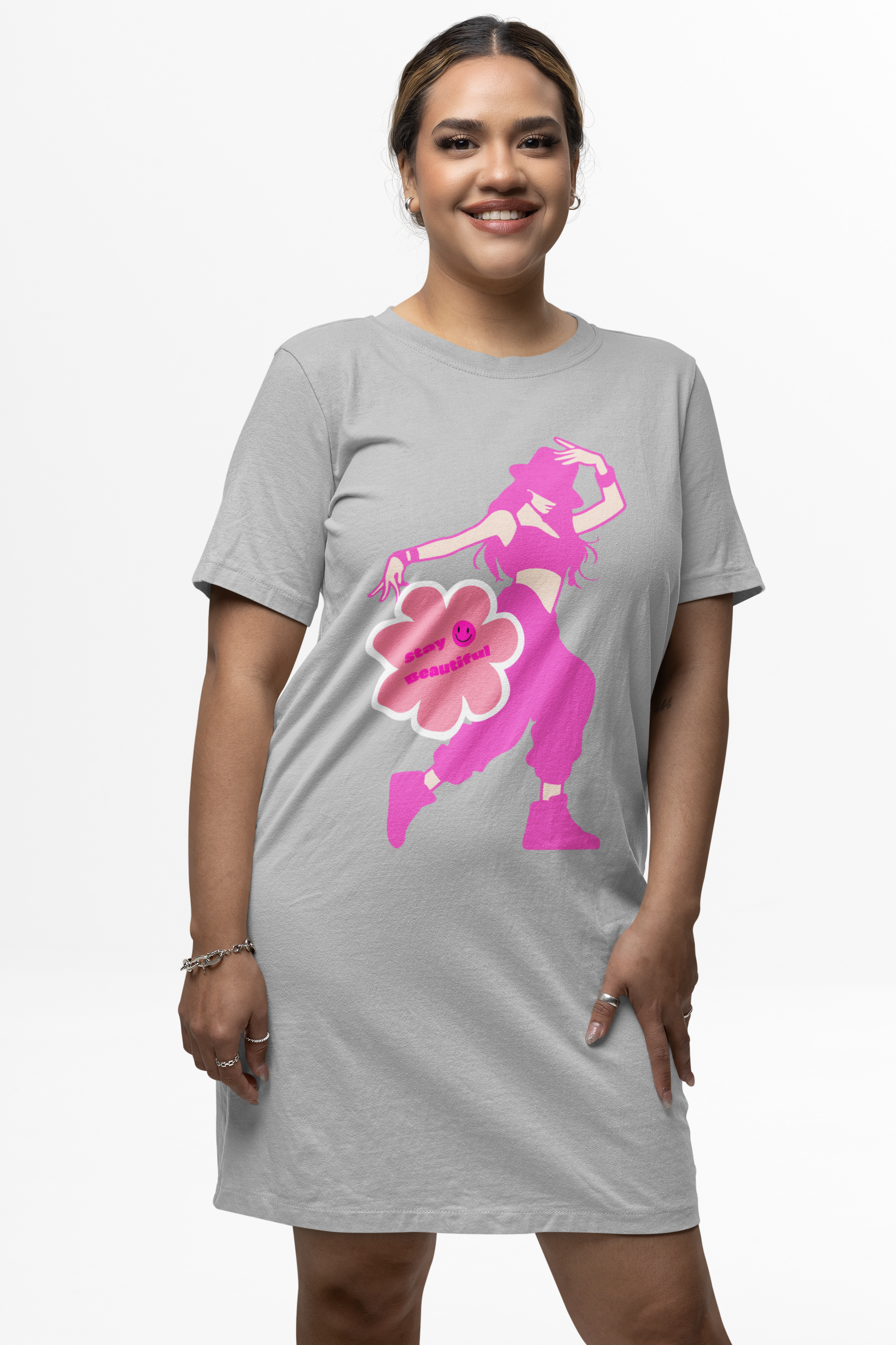 Women's Funkstep T-shirt Dress Grey Melange by ZealforTee