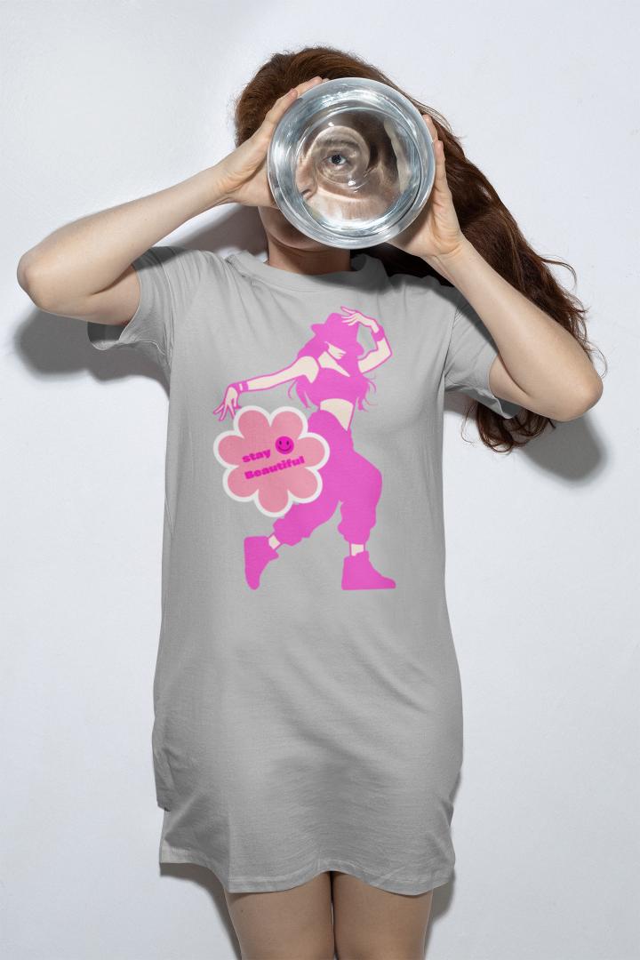 Women's Funkstep T-shirt Dress Grey Melange by ZealforTee