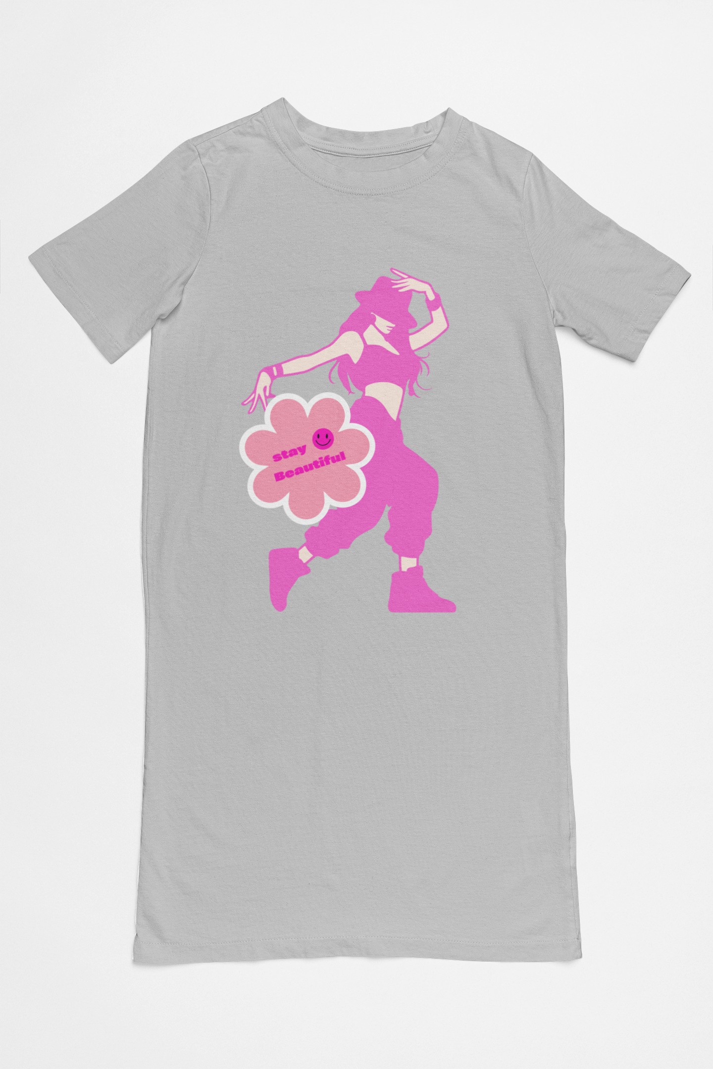 Women's Funkstep T-shirt Dress Grey Melange by ZealforTee