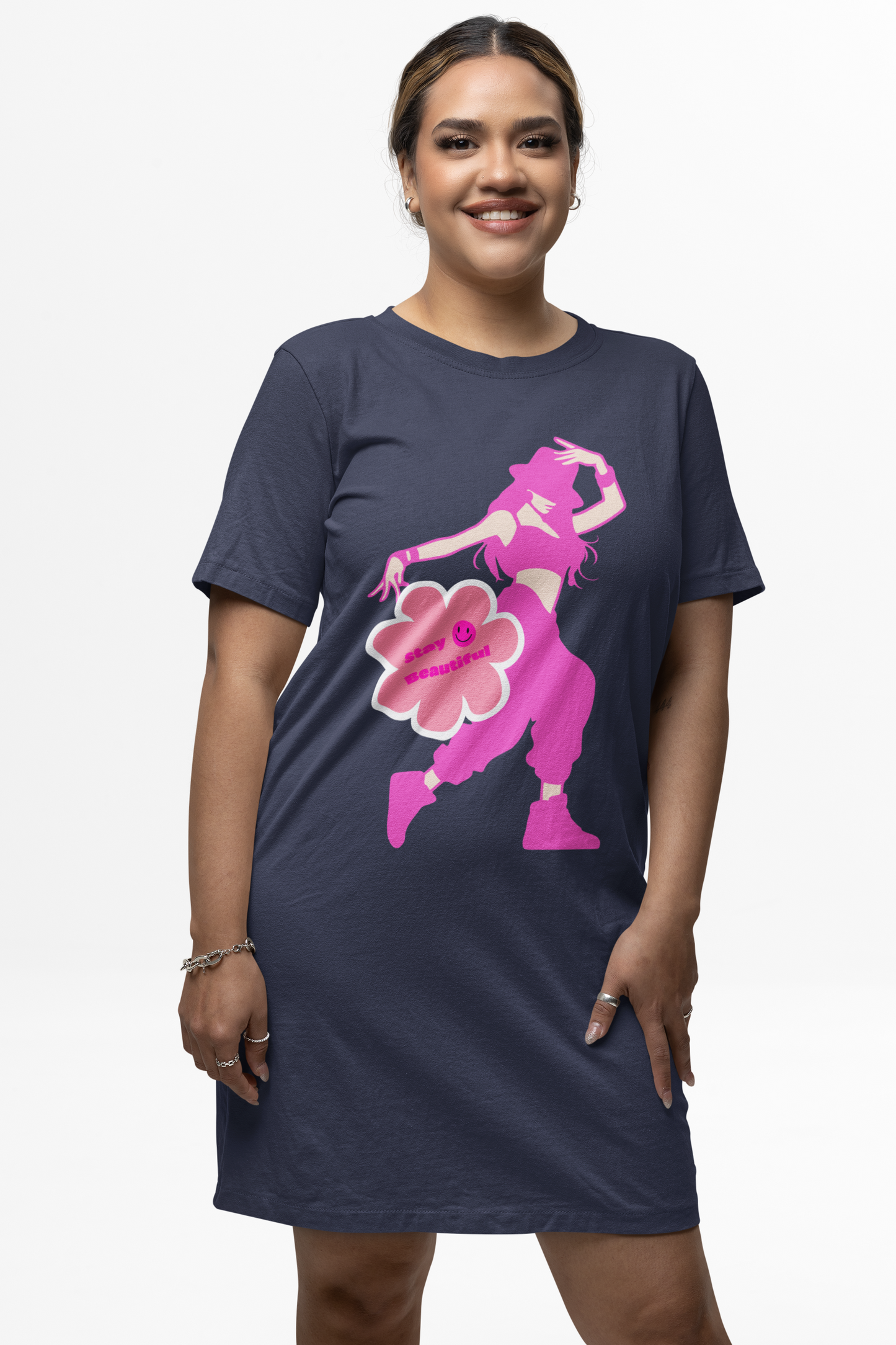 Women's Funkstep T-shirt Dress Navy Blue by ZealforTee