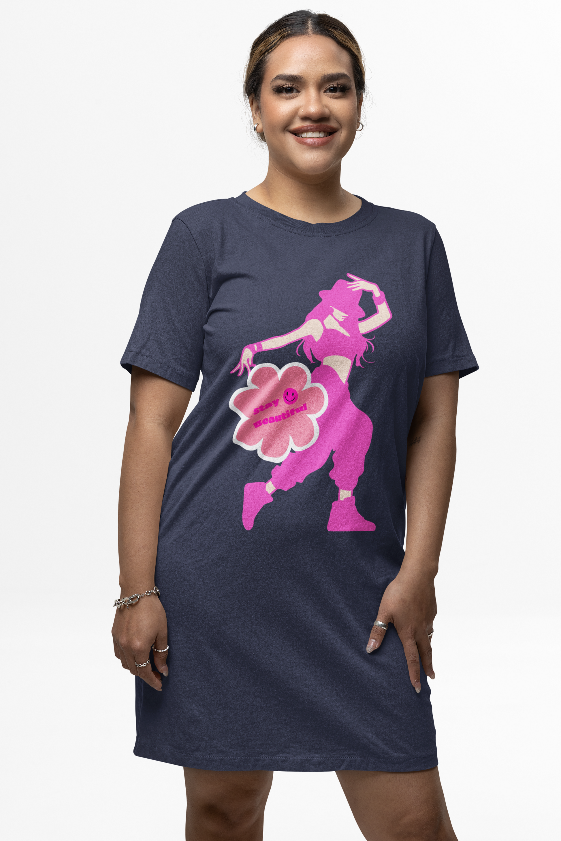 Women's Funkstep T-shirt Dress Navy Blue by ZealforTee