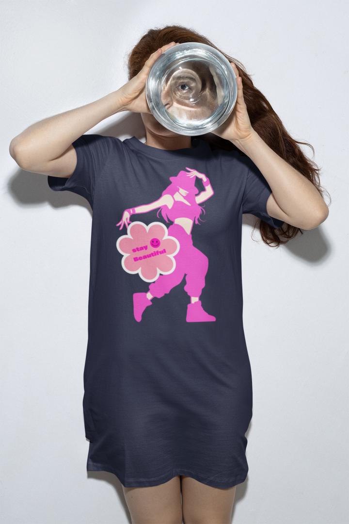 Women's Funkstep T-shirt Dress Navy Blue by ZealforTee