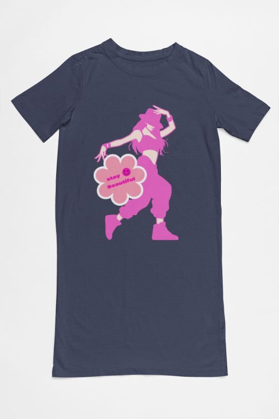 Women's Funkstep T-shirt Dress Navy Blue by ZealforTee