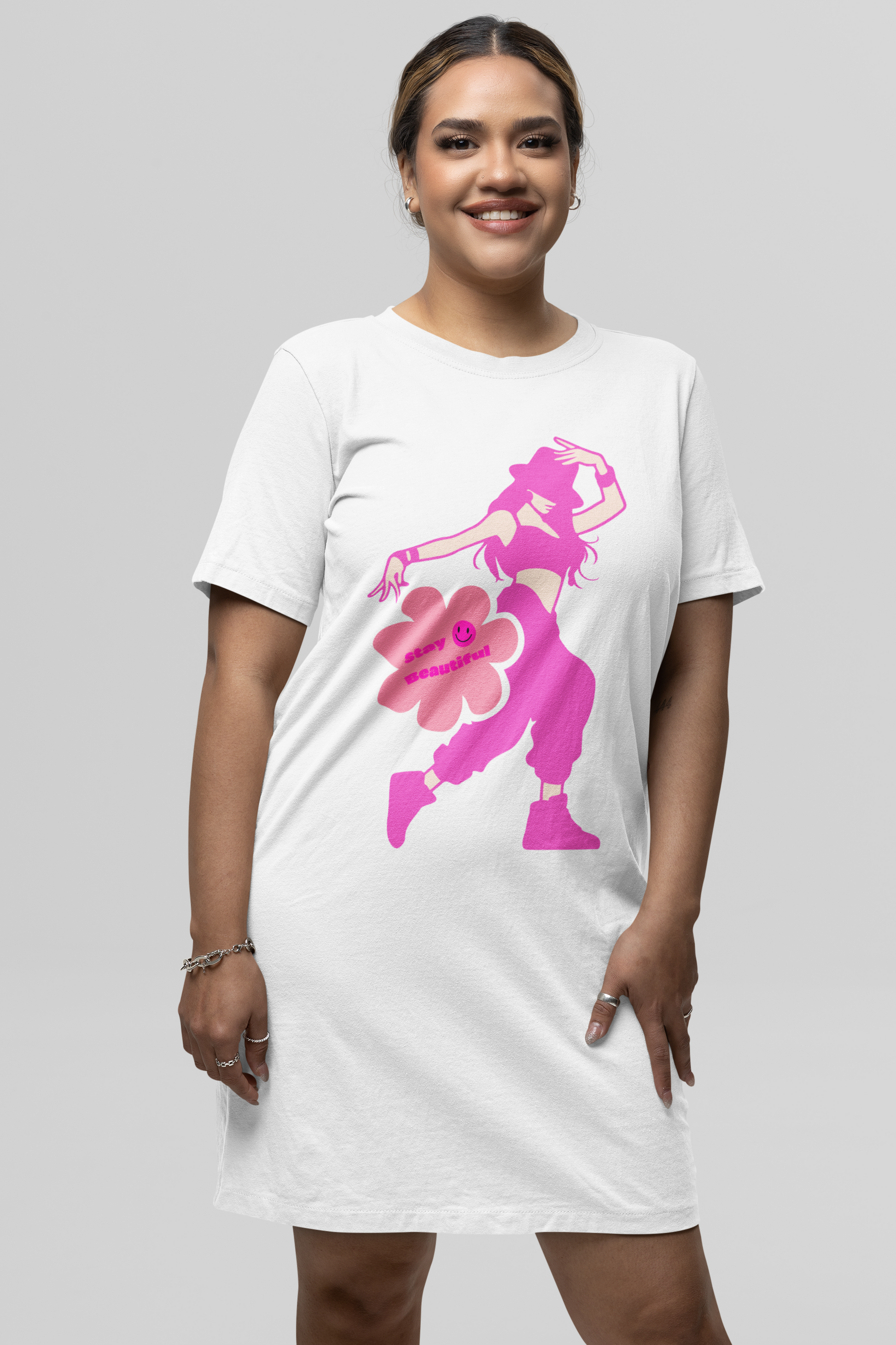 Women's Funkstep T-shirt Dress White by ZealforTee