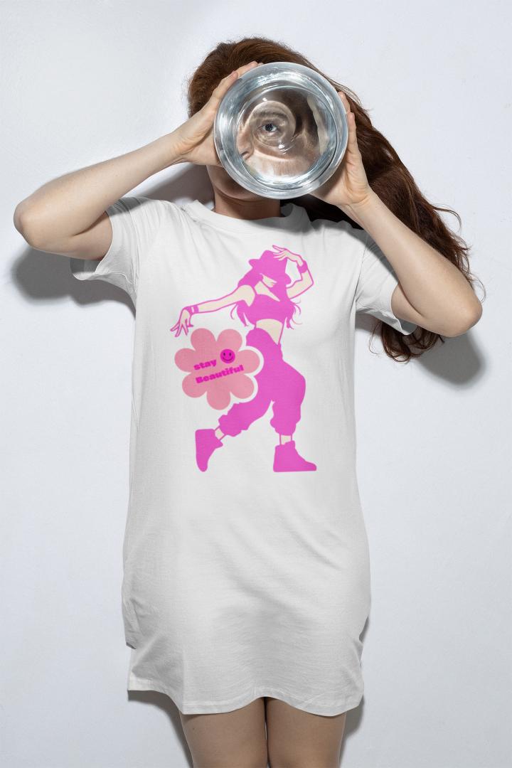 Women's Funkstep T-shirt Dress White by ZealforTee